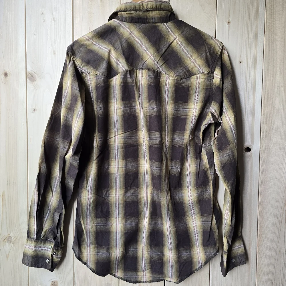 Wrangler Western Long Sleeve Pearl Snap Button Up Plaid Shirt Mens - Picture 7 of 8